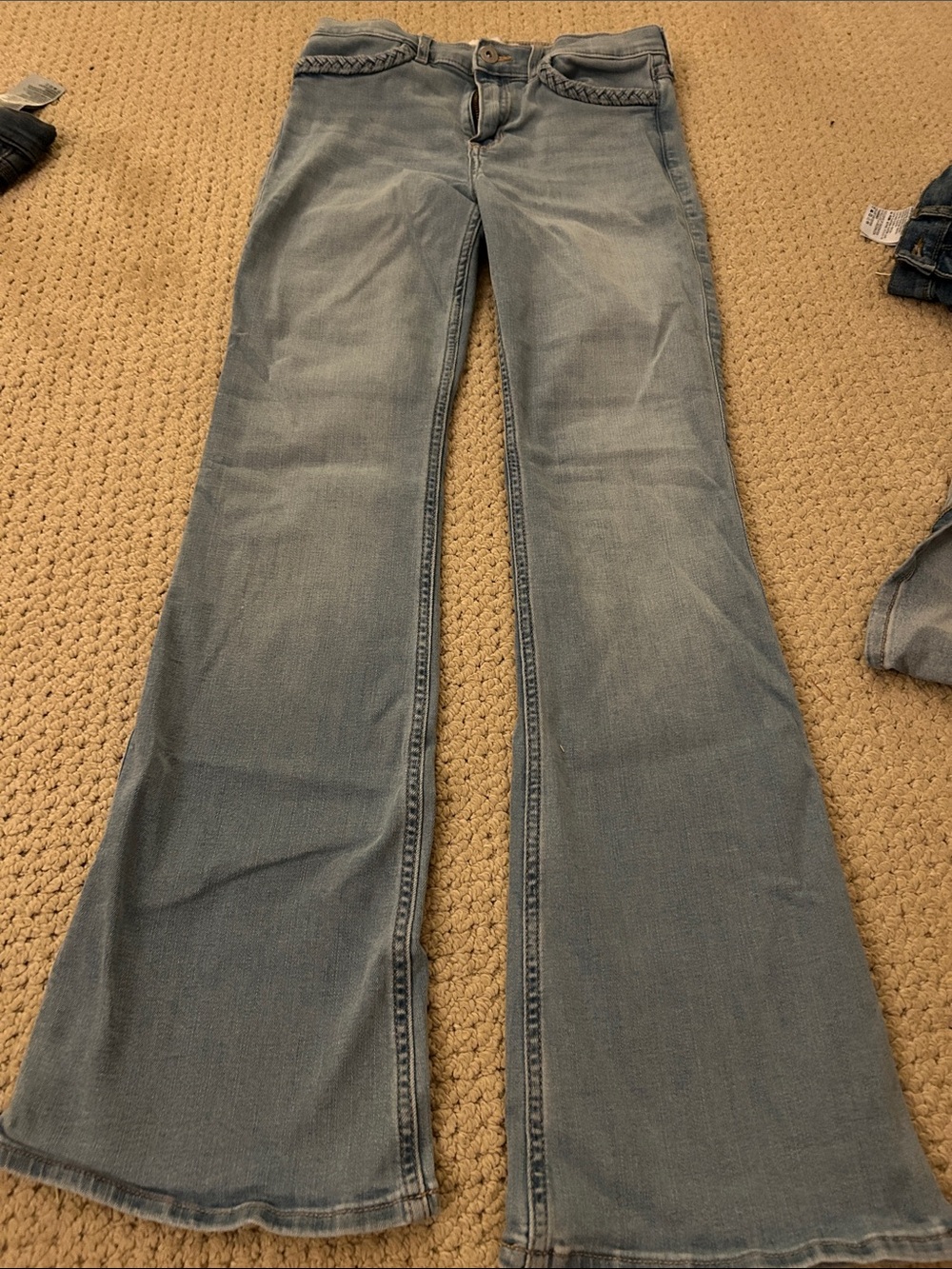 abercrombie kids light blue braided waistband flare jeans